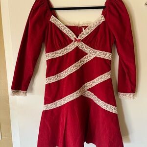 Free People Red and Cream Long Sleeve Christmas Dress